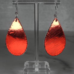 Embossed Black and Red Glitter Faux Leather Teardrop Earrings - Back
