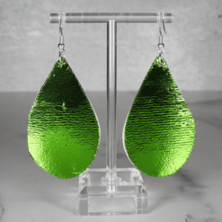 Embossed Teal and Silver Glitter Faux Leather Teardrop Earrings - Back