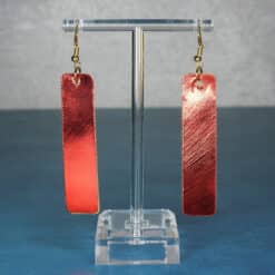Gold Embossed and Red Glitter Heart Faux Leather Bar Earrings - Back
