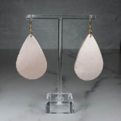 Gold Glitter and Brown Embossed Faux Leather Heart Teardrop Earrings - Back