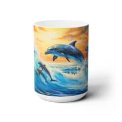 Group of Oceanic Dolphins Leaping Out of Water 15oz Mug - Center