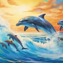 Group of Oceanic Dolphins Leaping Out of Water 15oz Mug - Render