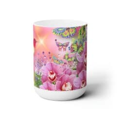 Hummingbirds with Pink Flowers Portrait 15oz Mug - Center