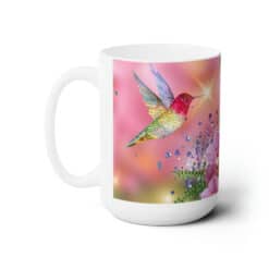 Hummingbirds with Pink Flowers Portrait 15oz Mug - Left
