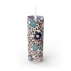 Leopard Print with Flowers Abstract 20oz Tumbler - Front