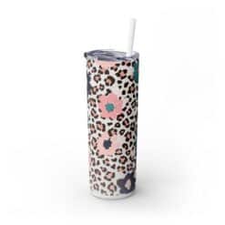 Leopard Print with Flowers Abstract 20oz Tumbler - Left