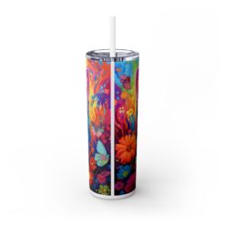 Multi-coloured Neon Cat with Flowers 20oz Tumbler - Back