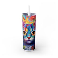 Multi-coloured Neon Cat with Flowers 20oz Tumbler - Front