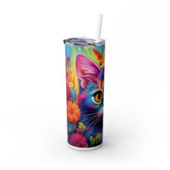 Multi-coloured Neon Cat with Flowers 20oz Tumbler - Left