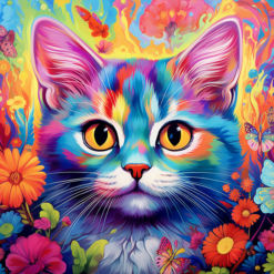 Multi-coloured Neon Cat with Flowers 20oz Tumbler - Render