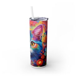 Multi-coloured Neon Cat with Flowers 20oz Tumbler - Right