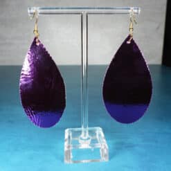 Pink Glitter and Purple Embossed Faux Leather Teardrop Earrings - Back