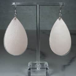 Rose Embossed Faux Leather and Black Glitter Almond Cutout Teardrop Earrings - Back
