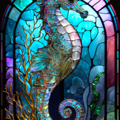 Sea Horse #1 Stained Glass Abstract 15oz Mug - Render