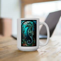 Sea Horse #2 Stained Glass Abstract 15oz Mug - Lifestyle