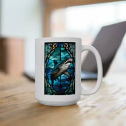 Shark #2 Stained Glass Abstract 15oz Mug - Lifestyle