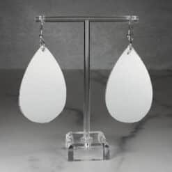 Silver Embossed Faux Leather and Purple Glitter Almond Cutout Teardrop Earrings - Back
