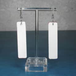 Silver Embossed and Red Glitter Heart Faux Leather Bar Earrings - Back