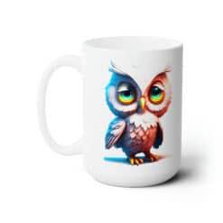 Sleepy White Owl 15oz Mug - Left