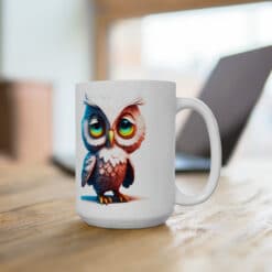 Sleepy White Owl 15oz Mug - Lifestyle