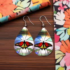 Stained Glass Monarch Butterfly Teardrop Earrings - Lifestyle
