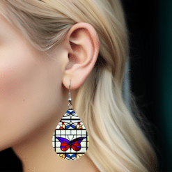 Stained Glass Purple and Red Butterfly Teardrop Earrings - Lifestyle
