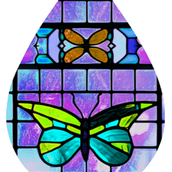 Stained Glass Teal and Green Butterfly Teardrop Earrings - Render