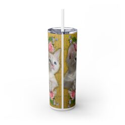White Cats with Pink Flowers 20oz Tumbler - Back