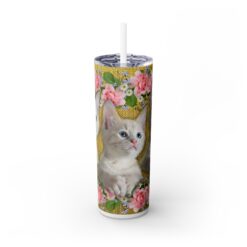 White Cats with Pink Flowers 20oz Tumbler - Front
