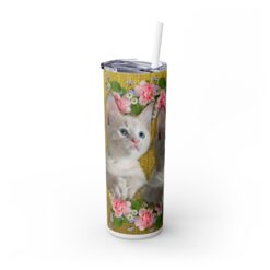 White Cats with Pink Flowers 20oz Tumbler - Left
