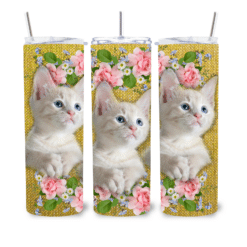 White Cats with Pink Flowers 20oz Tumbler - Lifestyle
