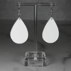 White Glitter and Silver Embossed Faux Leather Snowflakes Teardrop Earrings - Back