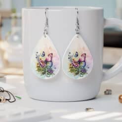 Butterfly Watercolour Floral Teardrop Earrings #6 - Lifestyle