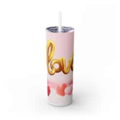 3D Gold Love with Red and Pink Hearts 20oz Tumbler - Front