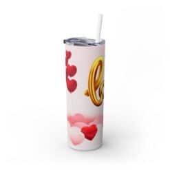 3D Gold Love with Red and Pink Hearts 20oz Tumbler - Left