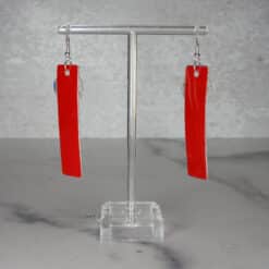 Black and Red Glitter Top Heart Faux Leather Bar Earrings - Back