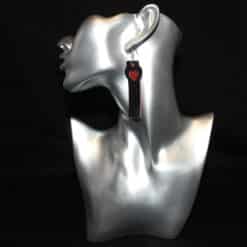 Black and Red Glitter Top Heart Faux Leather Bar Earrings - Head