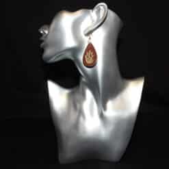 Brown Faux Leather and Gold Embossed Lotus Flower Teardrop Earrings - Head