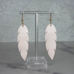 Brown Glitter Faux Leather with Gold Leaf Charm Feather Earrings - Back