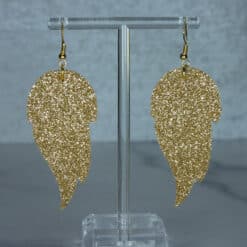 Brown and Yellow Faux Leather with Gold Leaf Charm Feather Earrings - Back