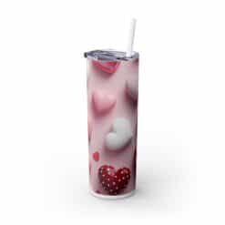 Cute 3D Pink and White Hearts 20oz Tumbler - Left