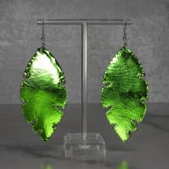 Dark Green and White Glitter with Pastel Green Faux Leather Feather Earrings - Back