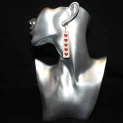 Gold Embossed and Red Glitter Heart Faux Leather Bar Earrings - Head