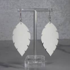 Light Blue Embossed and Blue Glitter Faux Leather Feather Earrings - Back