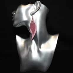 Pink Embossed and Pink Glitter with Silver Leaf Charm Faux Leather Flame Earrings - Head