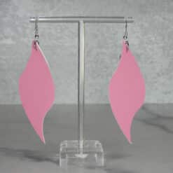 Pink Embossed and Pink Glitter with Silver Leaf Charm Faux Leather Leaf Earrings - Back