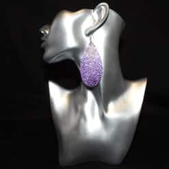 Purple Embossed and Pink Glitter Faux Leather Teardrop Earrings - Head