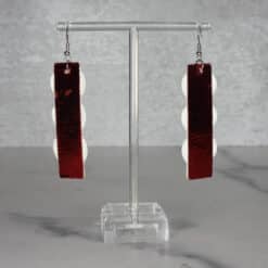 Red Glitter and Silver Embossed Three Hearts Faux Leather Bar Earrings - Back