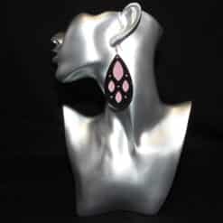 Rose Embossed Faux Leather and Black Glitter Almond Cutout Teardrop Earrings - Head