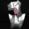 Silver Embossed Faux Leather and Purple Glitter Almond Cutout Teardrop Earrings - Head